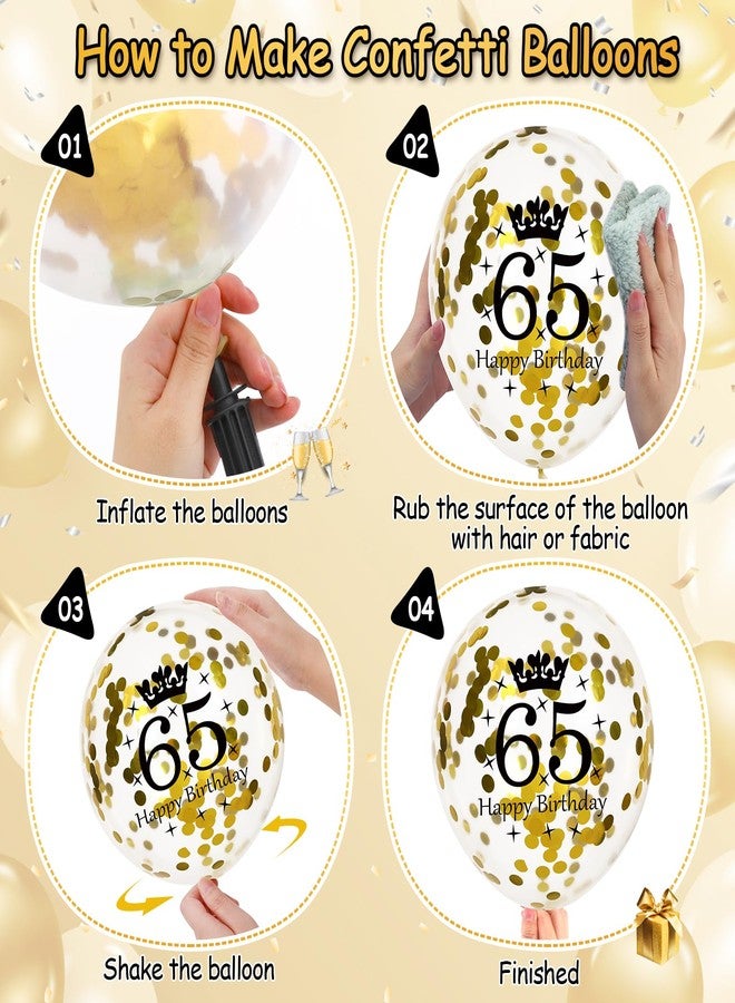 Yoirrat 65th Birthday Balloons for Men Women, 15Pcs Black Gold Happy 65th Birthday Balloons Decorations for Men Women 65 Years Old Party Indoor Outdoor Decor Supplies 12 inches - Image 5